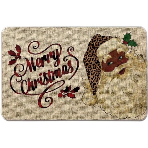 Christmas Door Mat Outdoor Rug Black Santa Doormat  Entrance Rug  17 x 27 Inch - Picture 1 of 6